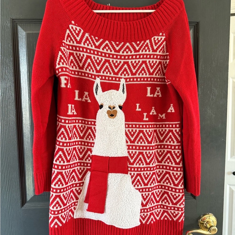 Women's Holiday Sweater Llama Red and White Size Medium